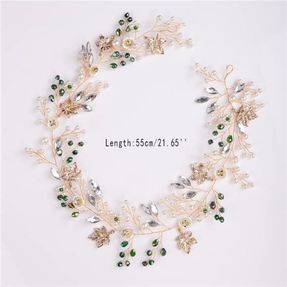 YETTER Wedding Bridal Floral Pearl Green Crystal Maple Pearl Headband Wedding